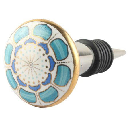 Turquoise Flower Ceramic Wine Stopper